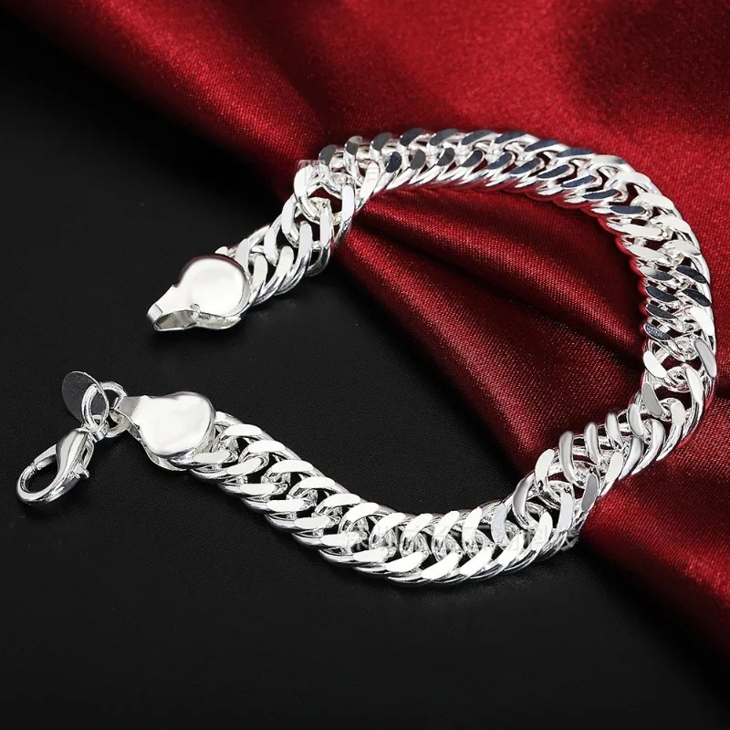 10MM 925 Sterling Silber Herrenarmband Klassische Seitenkette für Damen und Herren Mode Einfacher Verlobungs- und Hochzeitsschmuck Geschenke Party