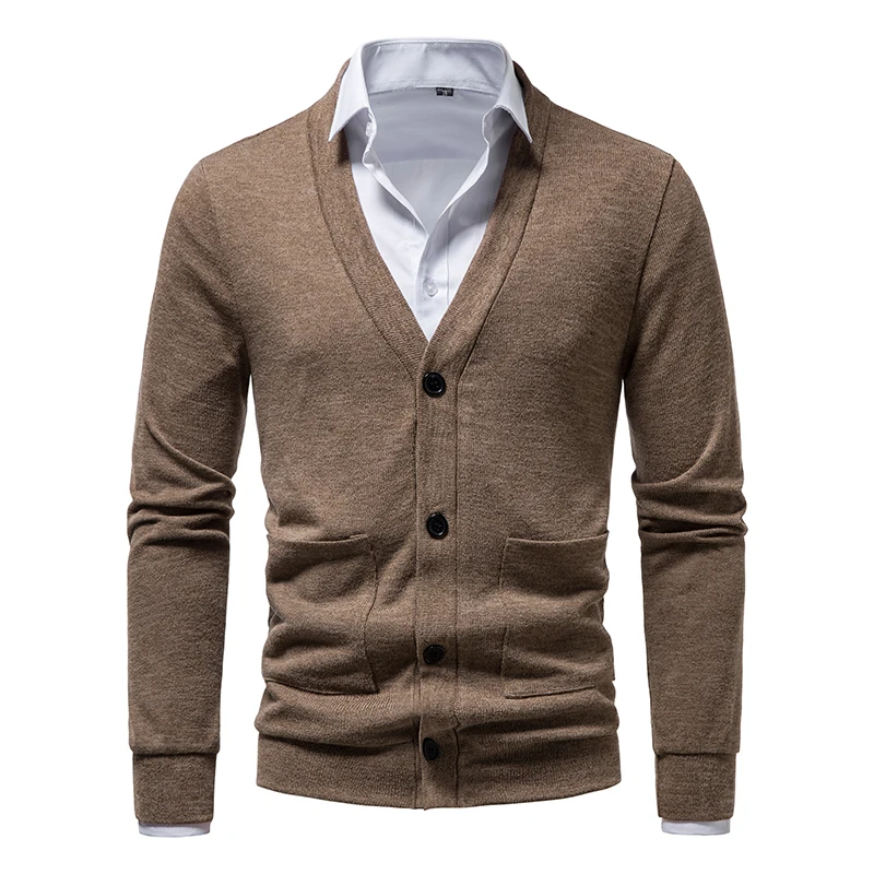 Cardigan en tricot pour homme, col en V, couleur unie, décontracté, Slim, printemps automne