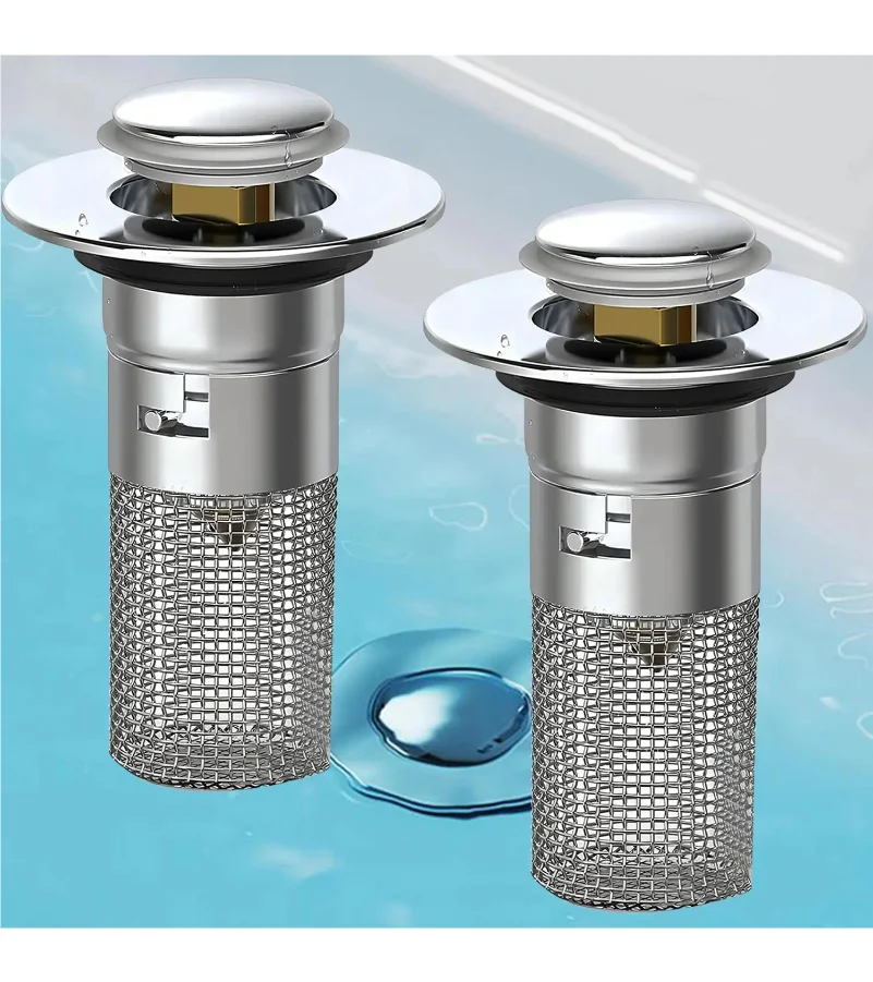

1/2PCS Universal Rebound Drain Plug Filter Metal Basin Pop-up Sink Filter with Hair Catcher Bathroom Sink Drain Stopper