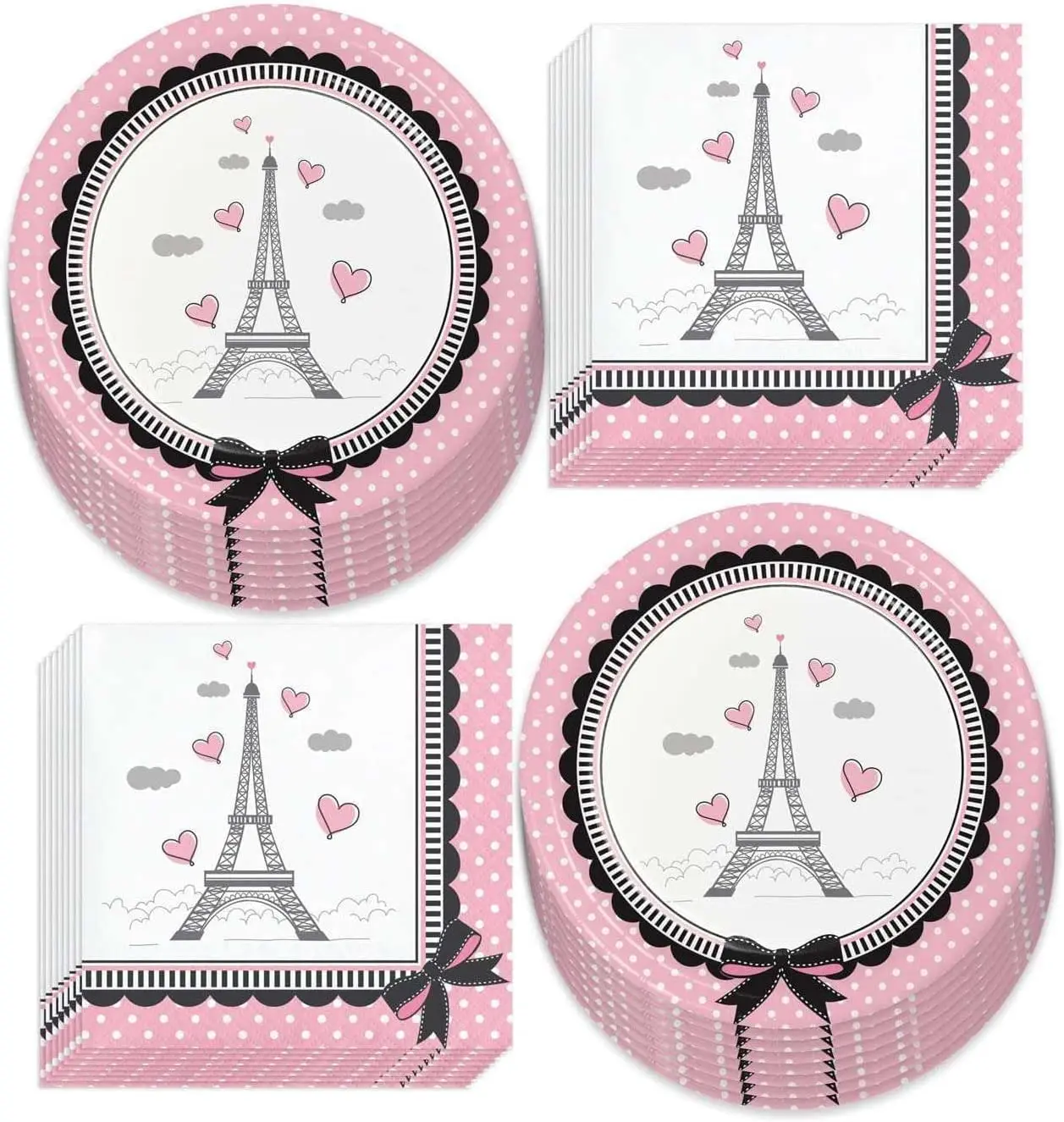 Paris Eiffel Tower Birthday Themed Party Decorations, Disposable Plates, Napkins, Cups, Valentine's Day Decorations