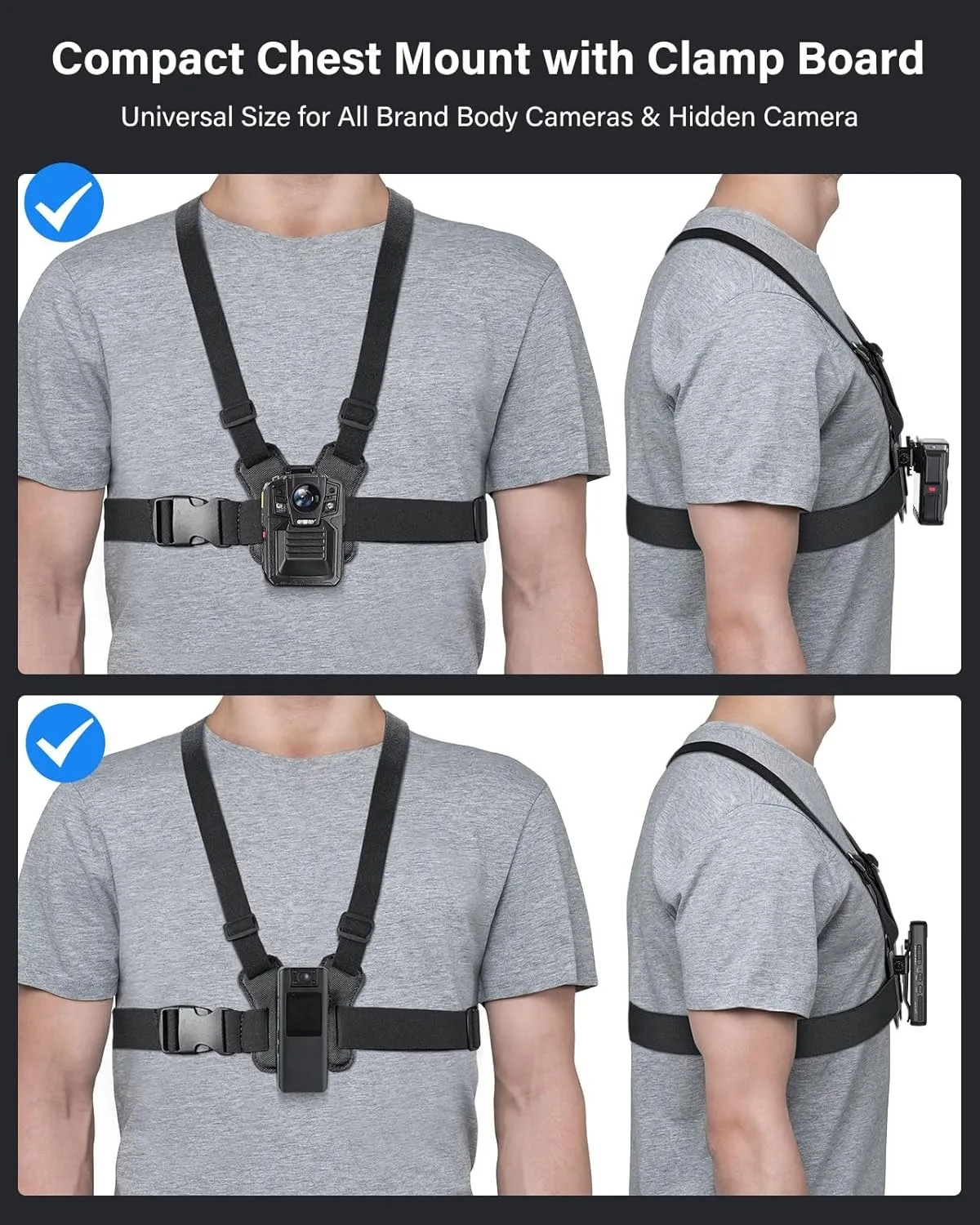 BOBLOV Dual Shoulder Mount Body Worn Camera Vest Mount for All Brand Body Cam Wearable Body Camera Mount with Adjust Board view 5