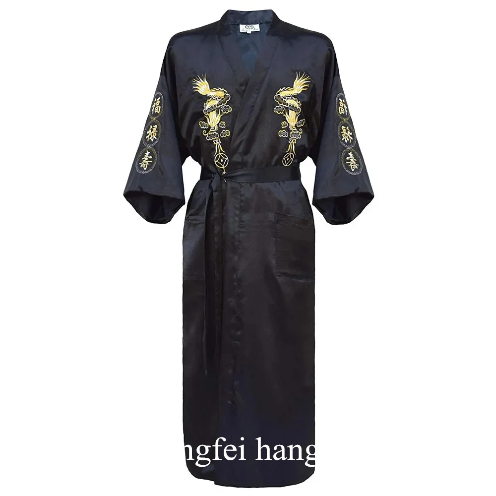 Embroider Dragon Kimono Bathrobe Gown Men Satin Homewear Plus Size 3Xl Nightwear Male Summer Spring Wedding Robe Loose Sleepwear