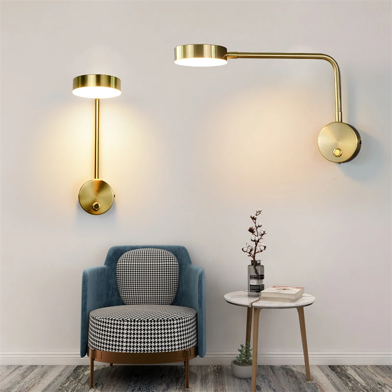 

Modern Gold Wall Light With Switch 3 Colors Led Wall Lamp For Living Room Bedroom Bedside 350° Rotary Reading Sconce Home Decor