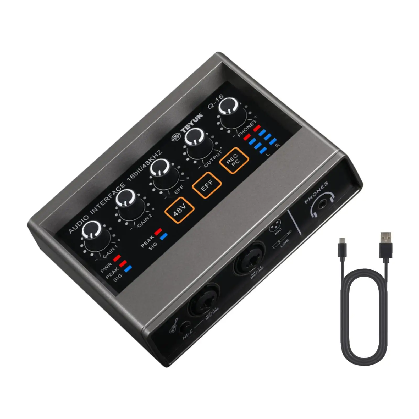 Audio Mixer 48V Noise Reduction Professional Webcast Live Stream Sound Card Sound Card for Gaming Singing Phone Computer KTV