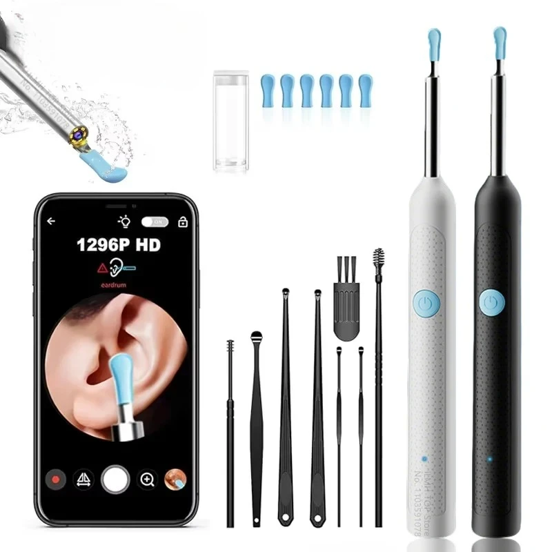 Limpiador visual de cera para oídos con cámara, endoscopio seguro para la eliminación de cera con cámara de 5M, otoscopio luminoso, herramientas de limpieza de oídos, cuidado de los oídos