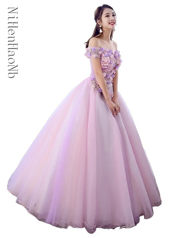 

Quinceanera Dress 2023 New Elegant Boat Neck Party Prom Formal Ball Gown Sweet Flower Vestido De Quincenera