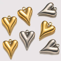 5pcs 16x12mm Gold Heart Charms Stainless Steel 3D Love Dangle Pendant for Bracelet Jewelry Making Finding DIY Choker Necklace
