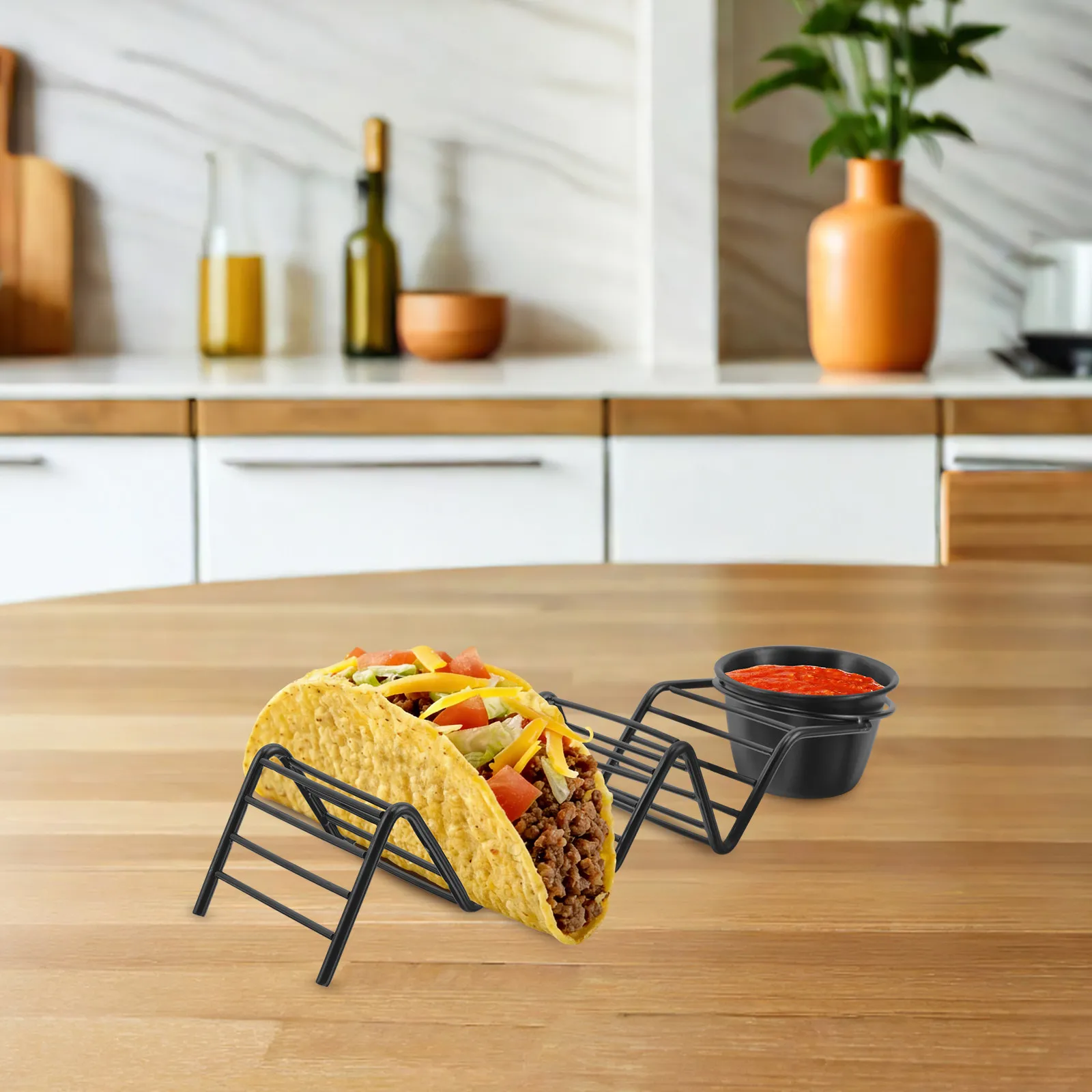 

Stainless Steel Taco Holder with Salsa Cups 3 Slot Mexican Tortilla Rack for Hard Soft Corn Shells Taco Stand for Parties