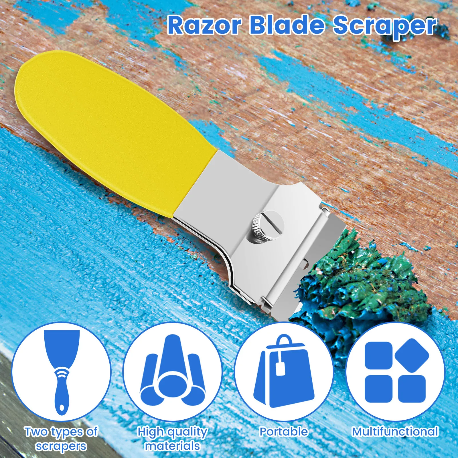 4Pcs Razor Blade Scraper Set 4inch Multi-Purpose Scraper Cleaning Tool with 20 Metal and 20 Plastic Blades Mini Portable