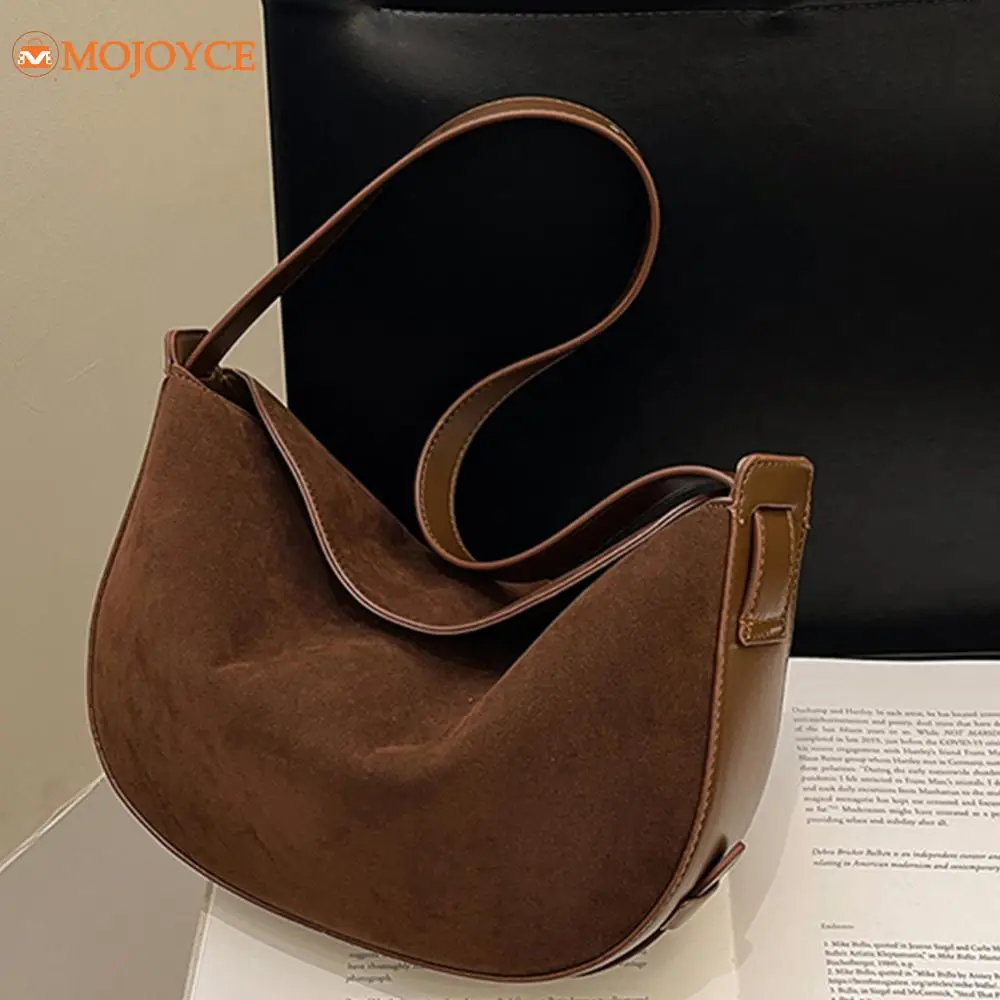 2024 Retro Frosted Suede Shoulder Bag for Women Magnetic Closure Crescent Bag Solid Versatile Crossbody Bag Quality Underarm Bag