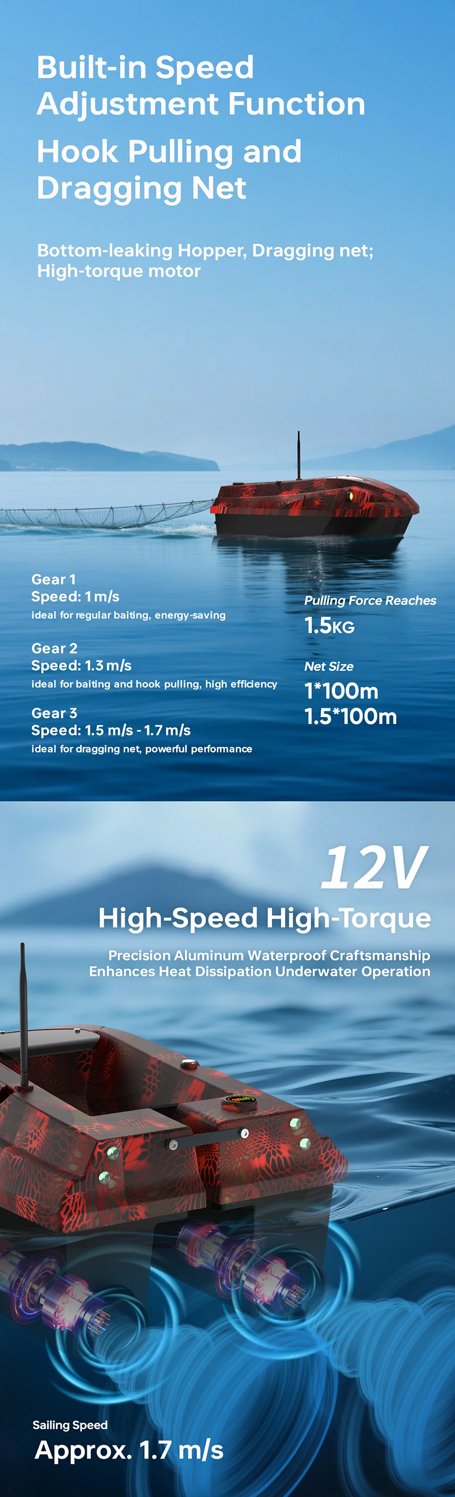 D50E GPS-Köderboot 15600 MAH*2, mit Sonarsonde – Wassertiefe und Temperatur, GPS + Beidou Dual-Positionierungssystem Angelboot – Detail 10