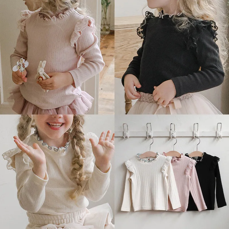 

Autumn New Korean Girl Foreign Style Fungus Edge Collar Philippine Edge Elastic Long-sleeved Bottoming Shirt