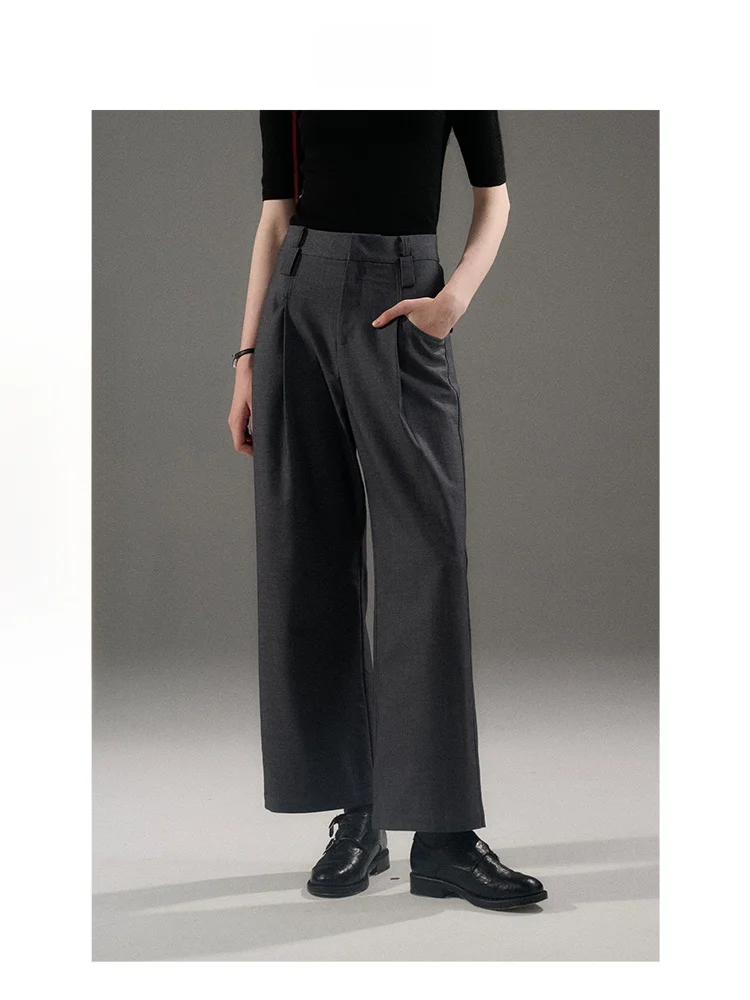 

Классические брюки-смокинг Briti Sle с высокой талией, прямые длинные брюки, шерстяная ткань, морщины на джуб, осенняя мода