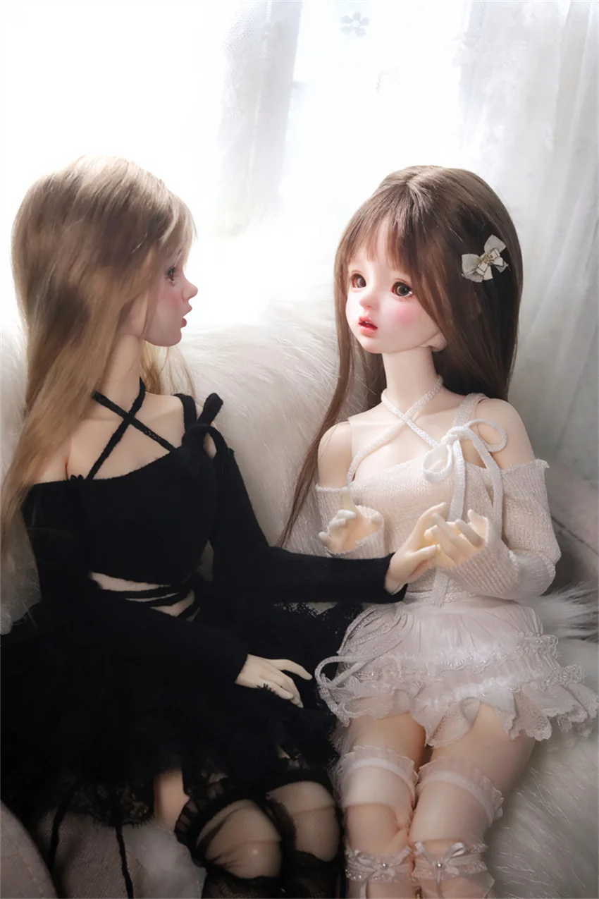 BJD Doll Clothes Dress In Stock Black White Elegant 1/4 MSD Knitted Lace-up Tops Culottes Pieces BJD Doll Accessories (No Dolls)