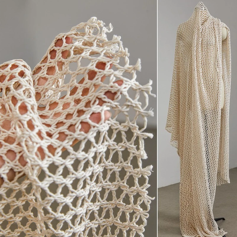 

Apricot Hollow Weave Large Net Fabric Fo Creative Handmade DIY Styling Clothing Design Fabrics By The Meter Cloth Diy Sewing