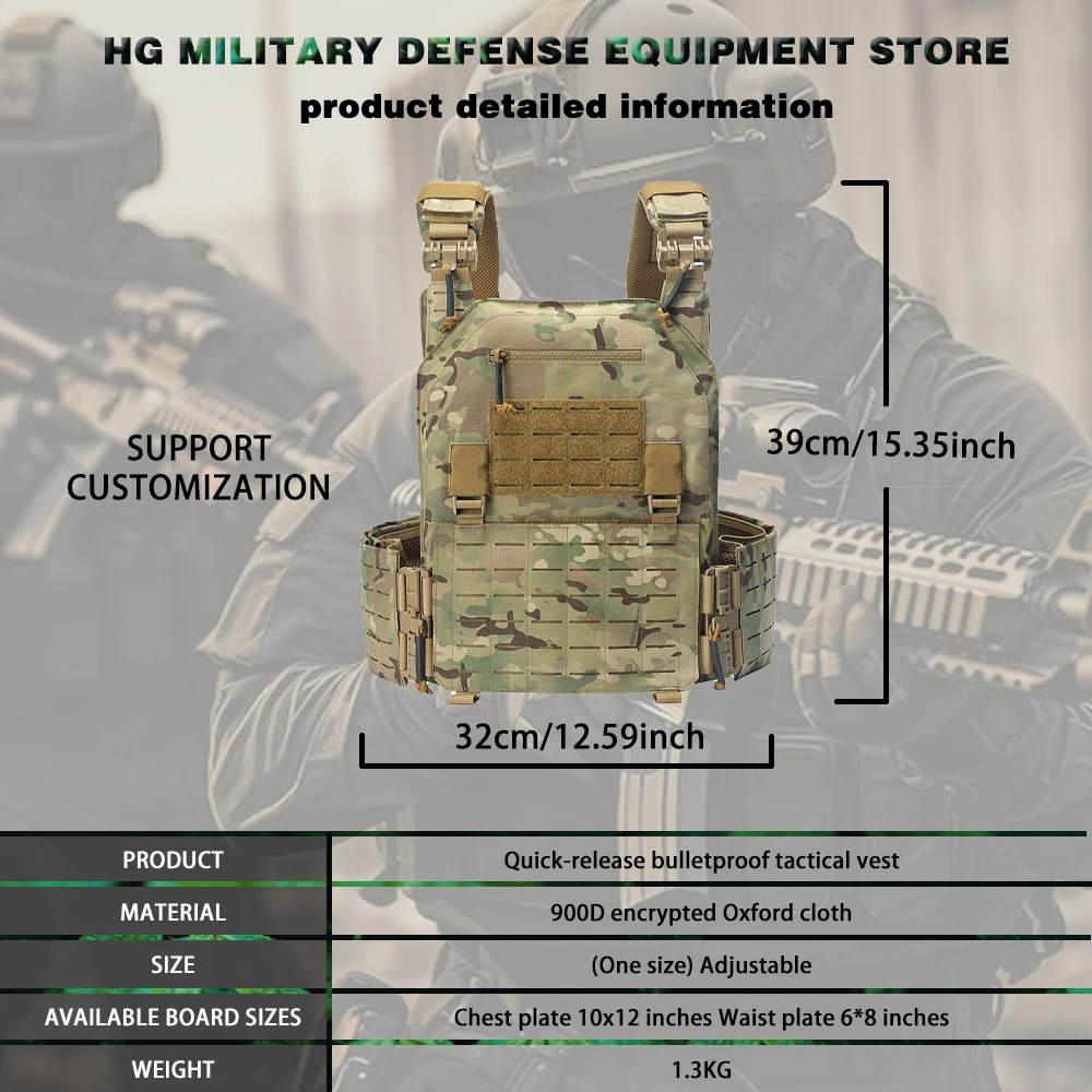 900D Encrypted Oxford Cloth Quick Release MOLLE Cut Single Soldier Hunting Plate Carrier CS Airsoft Adjustable Tactical Vest