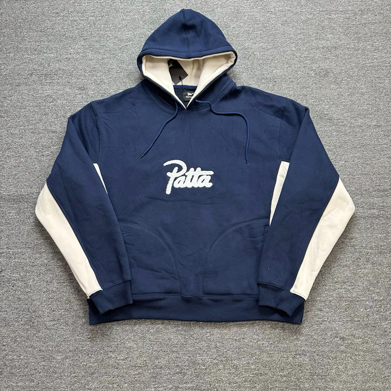 27FW High Quality Cotton Logo Embroidery Hoodie Hooded Men Women Black Blue Color Blocking Patchwork Pullovers