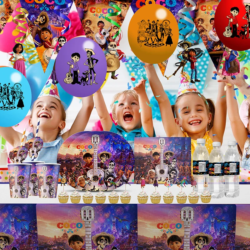 Disney Coco Theme Party Decoration Invite Card Cake Decor Balloon Paper Cup Plates Kids Girl Birthday Party Supplies Baby Shower