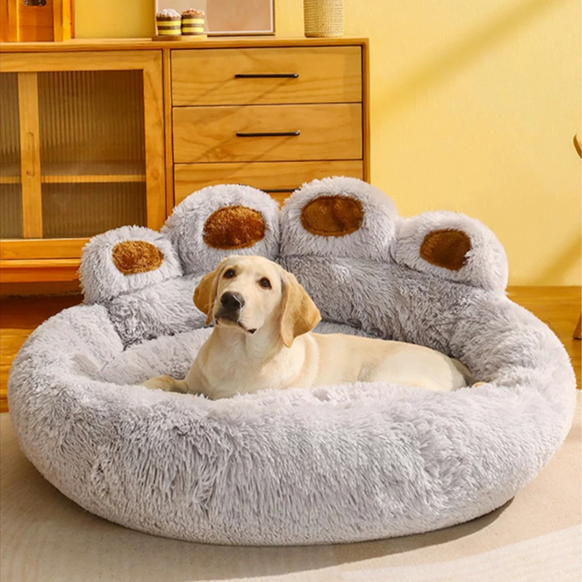 

Dog Bed Cat Mat Round Large Pet House Sofa Long Plush Deep Sleeping Warm Bear Paw Shape Super Soft Thickened Pet Dog Bed