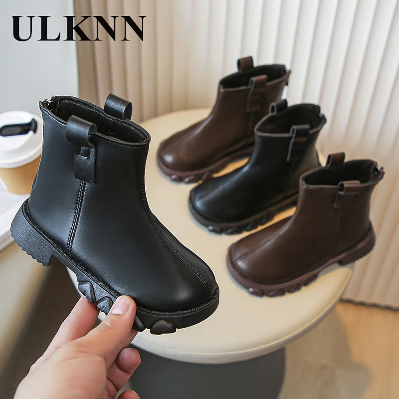 

Kids' Boots New Fall/Winter 2024 Boys' Ankle Boots Girls' Black Soft-soled Leather Boots Girls' Non-slip Brown Single Boots