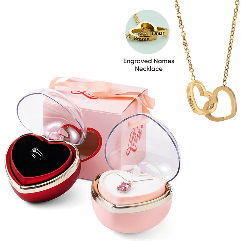 

Preserved Rose Box with Hidden Double Heart Necklace Eternal Flowers Gifts for Mom Wife Girlfriend Christmas, Valentine's Day