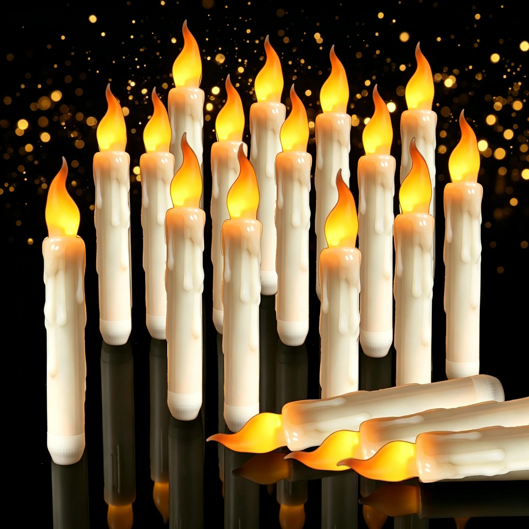 Flameless LED Taper Candles Set 6.5inch Battery Operated Flickering Dripping Candlesticks for Halloween Christmas Wedding Church