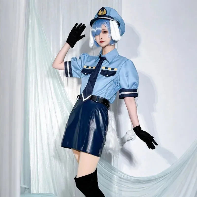 

Anime Re Life in A Different World Rem Cosplay Costume Police Officer Uniform Dog Ear Tail Accessories Set Carnival Party Dress