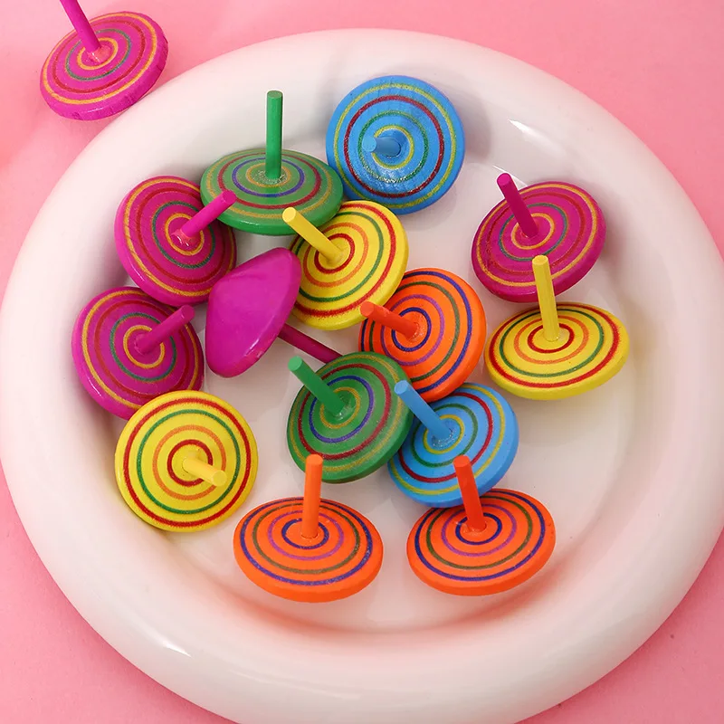 10Pc Mini Rainbow Wooden Gyro Spinning Top Desktop Finger Toys for Kids Birthday Party Favors Baby Shower Gifts Pinata Fillers