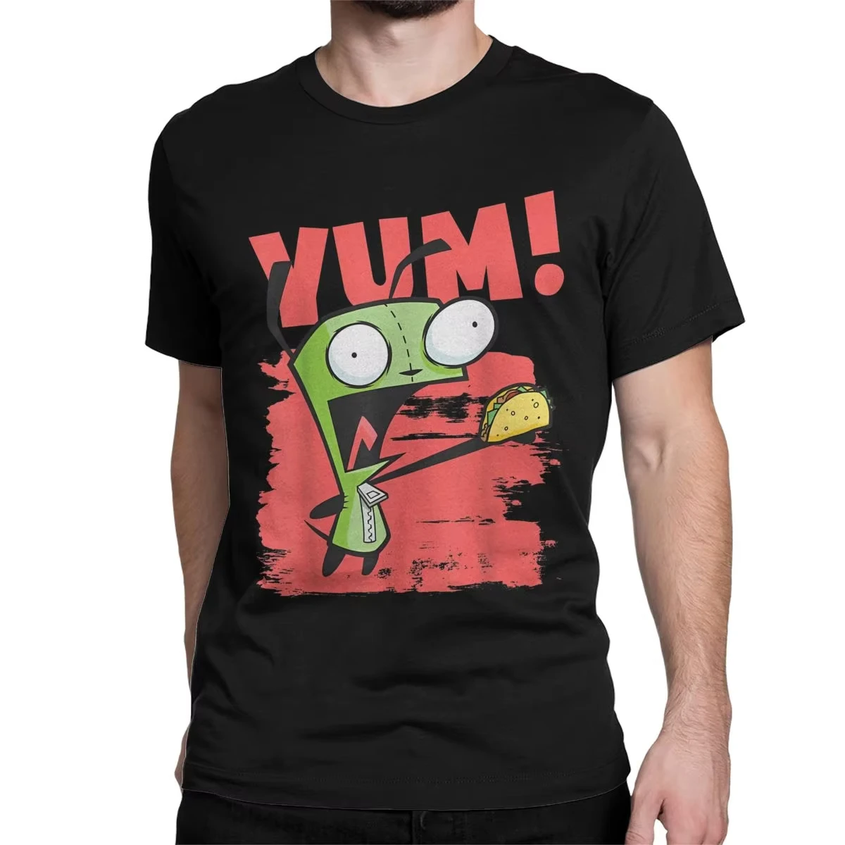 Invader Zim Gir Screaming Yum Männer T-Shirts Lustiges T-Shirt Kurzarm Rundhals T-Shirts 100 % Baumwolle Geschenkidee Tops