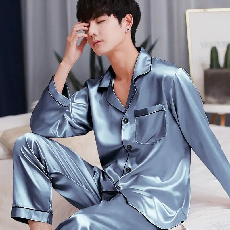 

Man Pajama Set Large Size Nightgown Men Homewear Loose Bath Robe Men Loungewear Pajama Pants Summer Long Sleeve Youth Sportswear