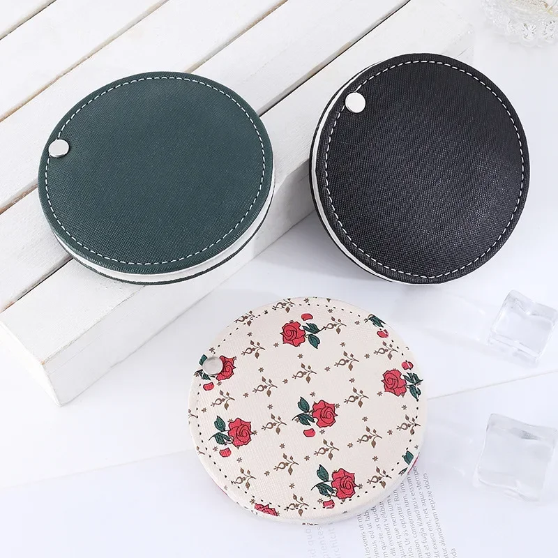 Miroir de poche portable en cuir PU pour femmes, miroir à un côté, l'hypothèse à la main, rotation ronde, miroirs de maquillage pour filles, petit