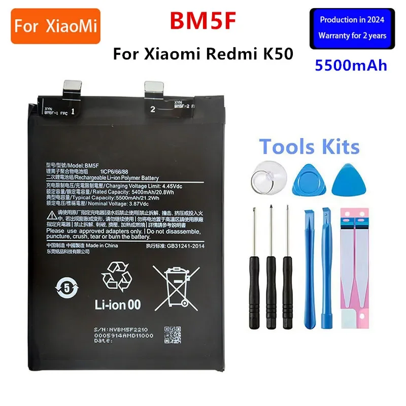 

Brand New BM5F 5500mAh Battery For Xiaomi Redmi K50 Phone Replacement Batteries+Tools