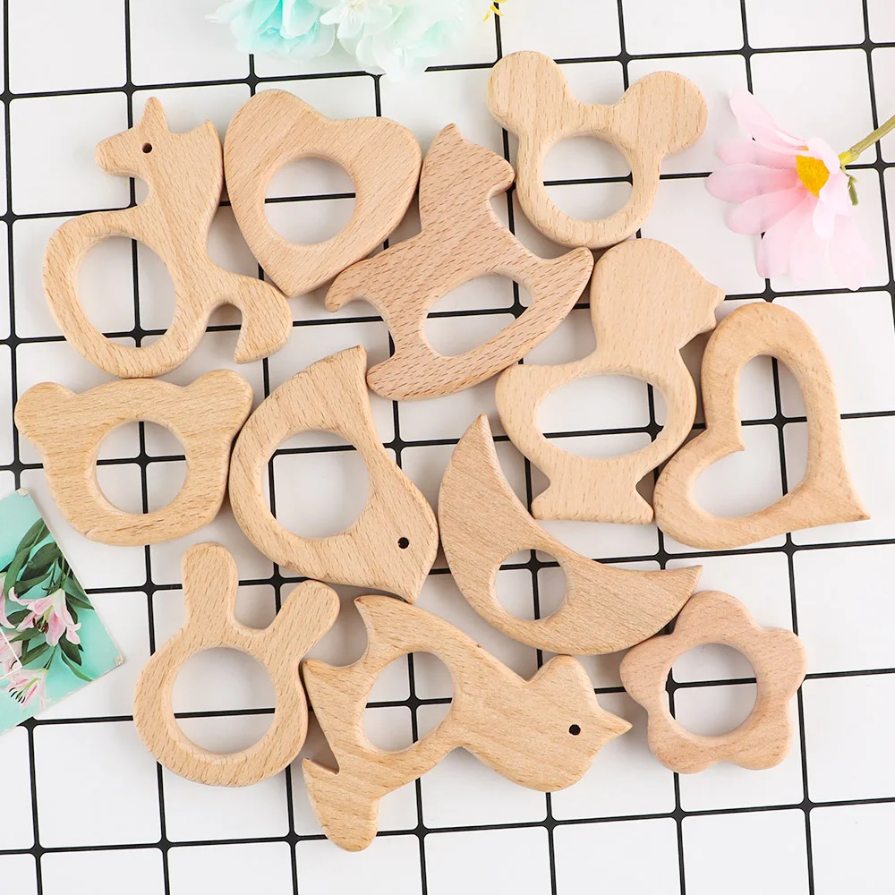 Sunrony 3Pcs Beech Wooden Rings Natural Cartoon Shape Necklace Pendant DIY Necklace Gift Handmade Crafts Accessories