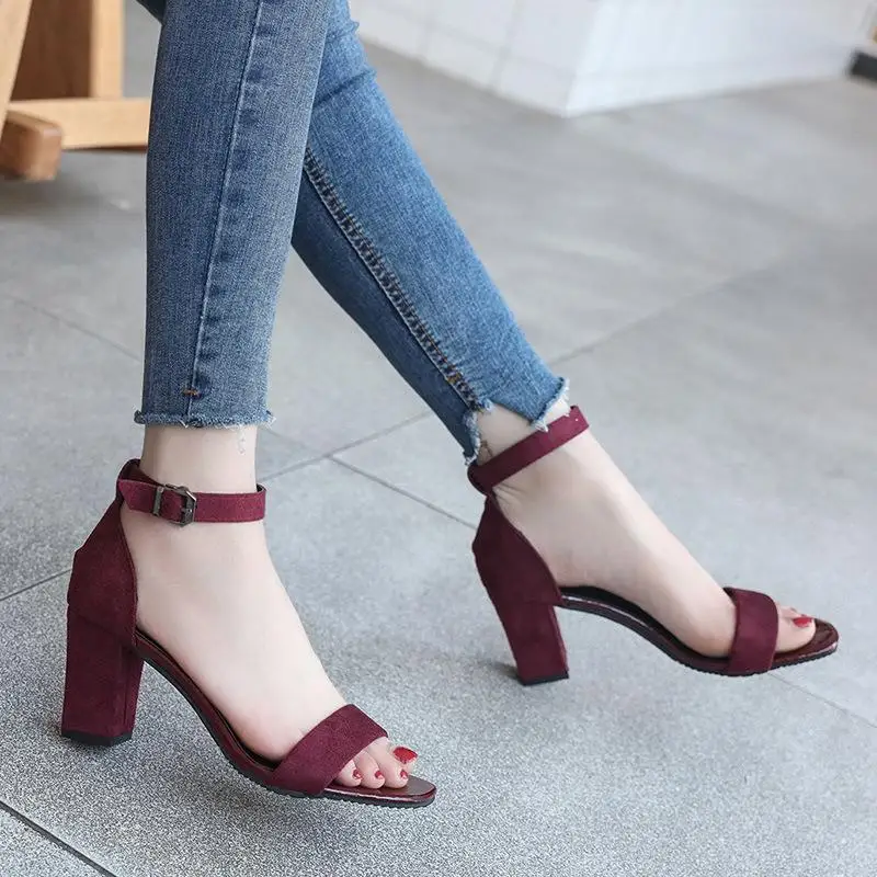 Women's Sandals Open Toe Block Heel Suede-Look Ankle Strap Adjustable Buckle Casual Fashion Trendy Daily Formal Footwear