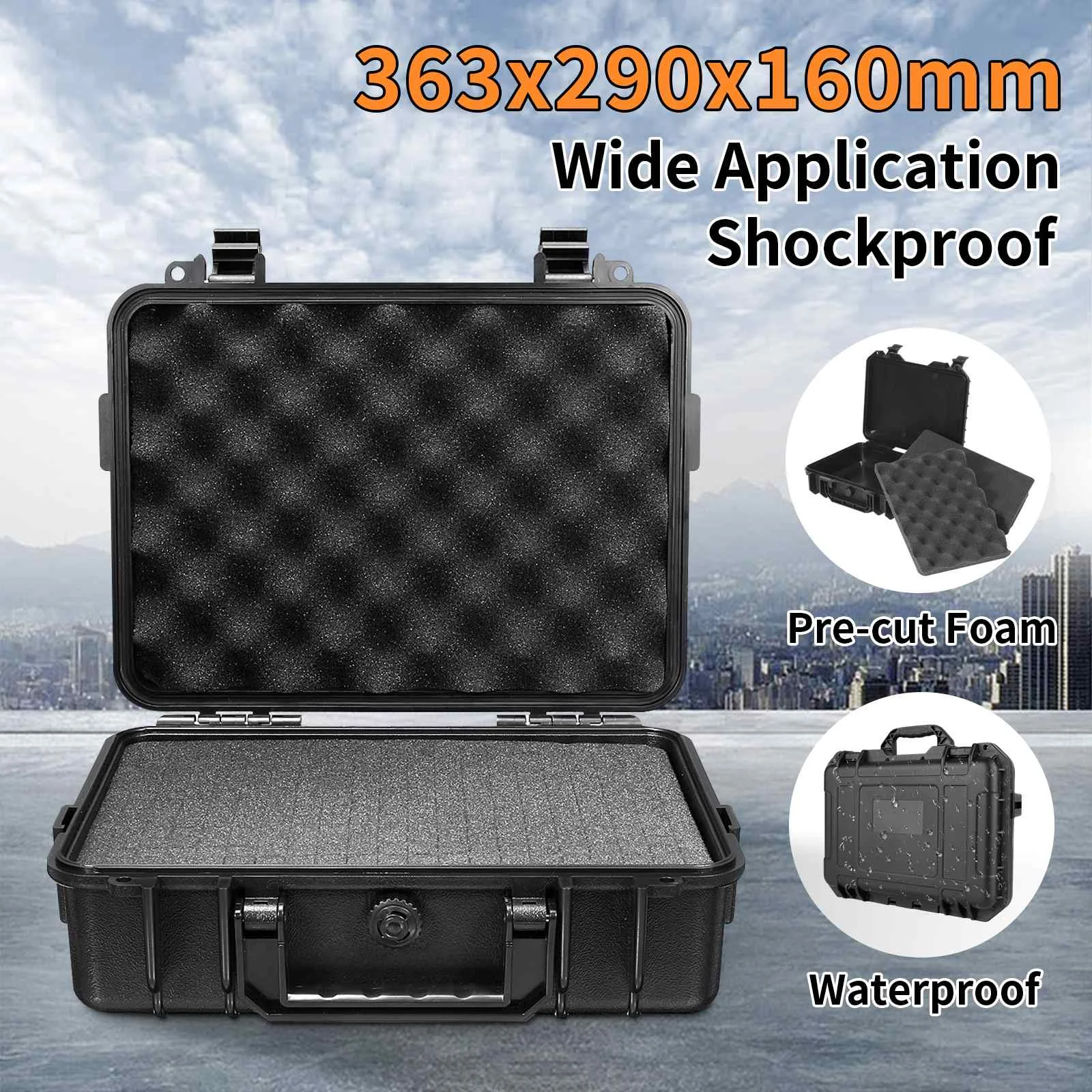 JETEVEVEN Plastic Safety Equipment Case Waterproof Hard Carry Tool Box Shockproof Storage Box with Sponge for Tools Camera