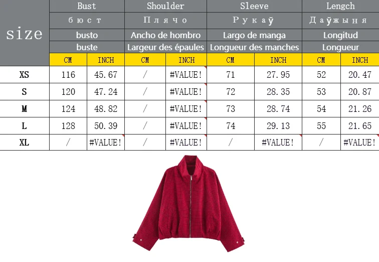 Damenmode Rote Karierte Bomberjacken für Frauen 2026 Neue Langarm-Reißverschlussjacke Damen Herbst Streetwear Freizeitmantel – Detail 1