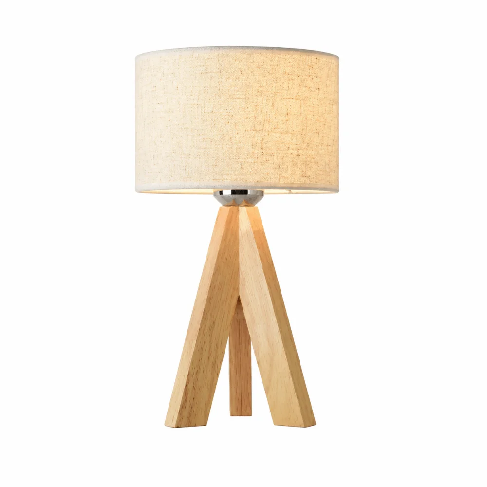 Linen Fabric Shade Table Lamp Wood Tripod Stand Linen Lampshade Bedside Lamp USB Powered On Off Switch Desk Lamp Office