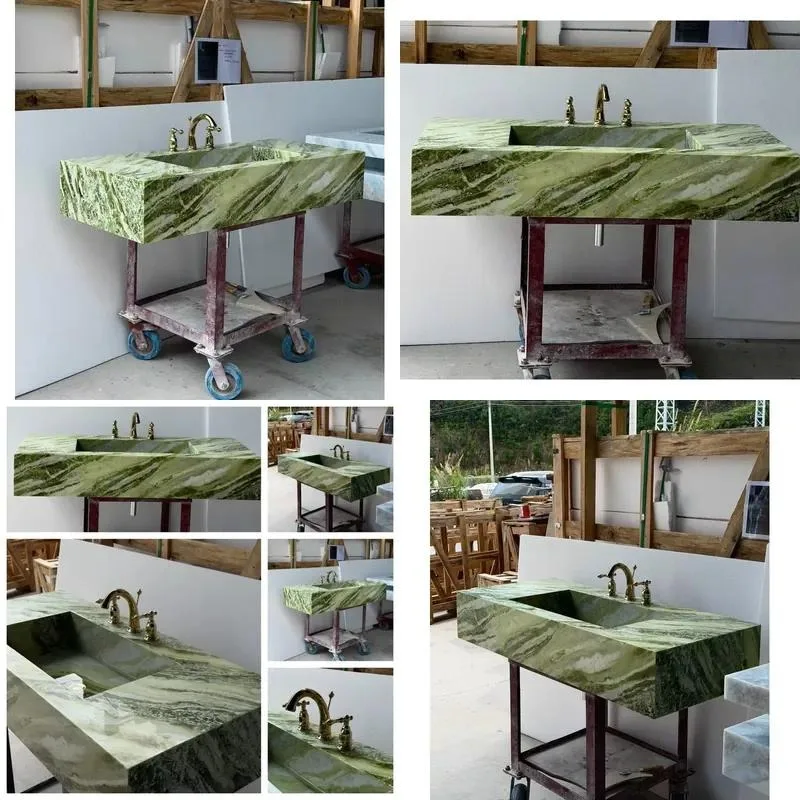 Modern European Style Irish Green Marble Integrated Washbasin Mottled Stone Sink for Bathroom Island Vanity Countertop Design