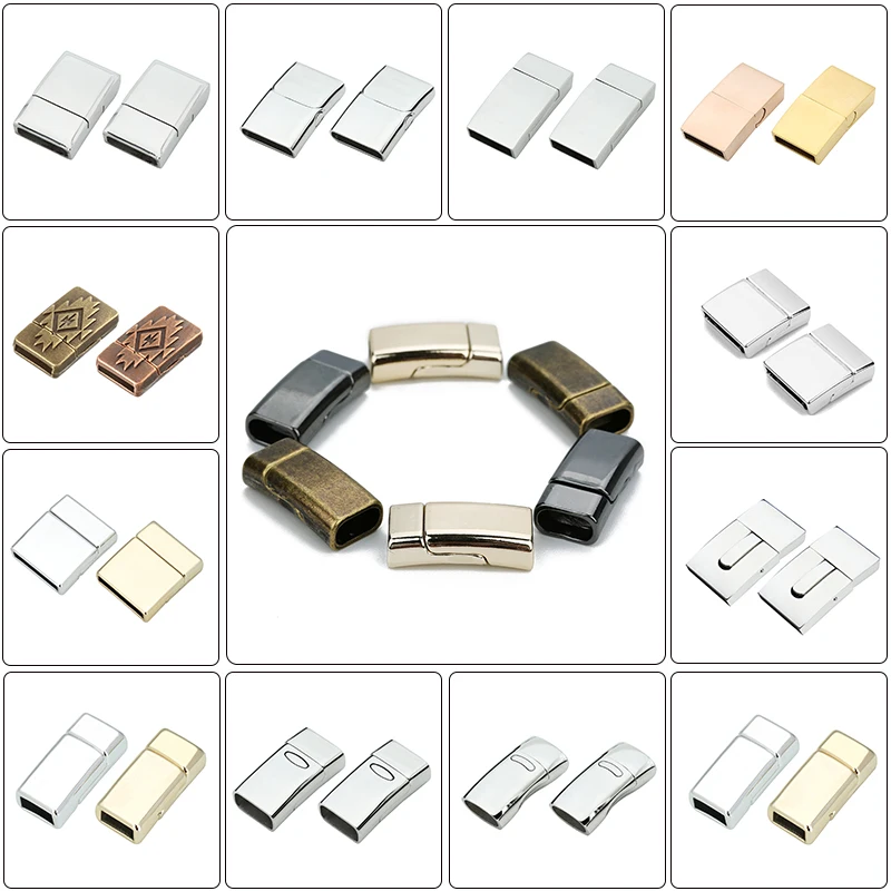 Biżuteria zapięcie na skórzaną bransoletkę DIY haczyk z magnesem magnetyczny zapięcie z rodem, płaski otwór 15*3mm