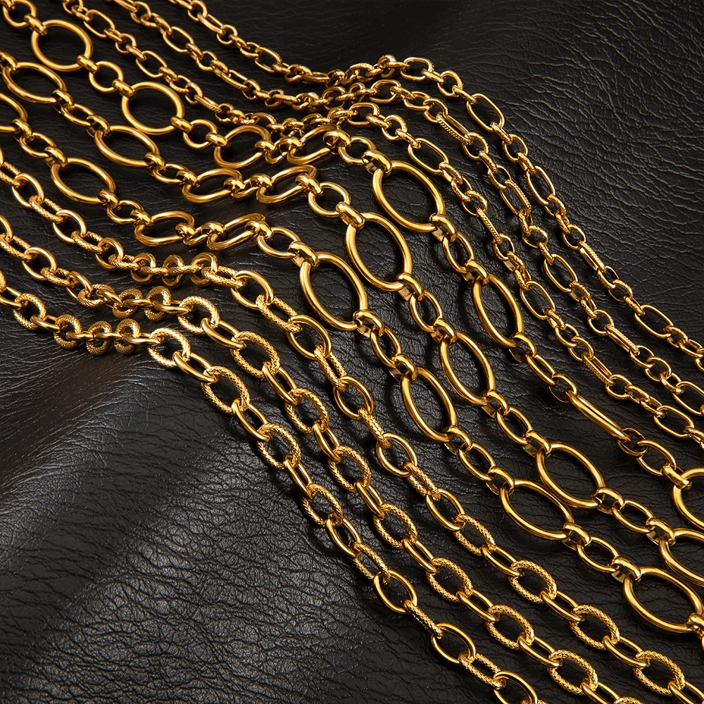 1Meter Stainless Steel Oval Embossed Thick Cuban Chain for DIY Hip-hop Bracelets Necklaces Jewelry Making Accessories