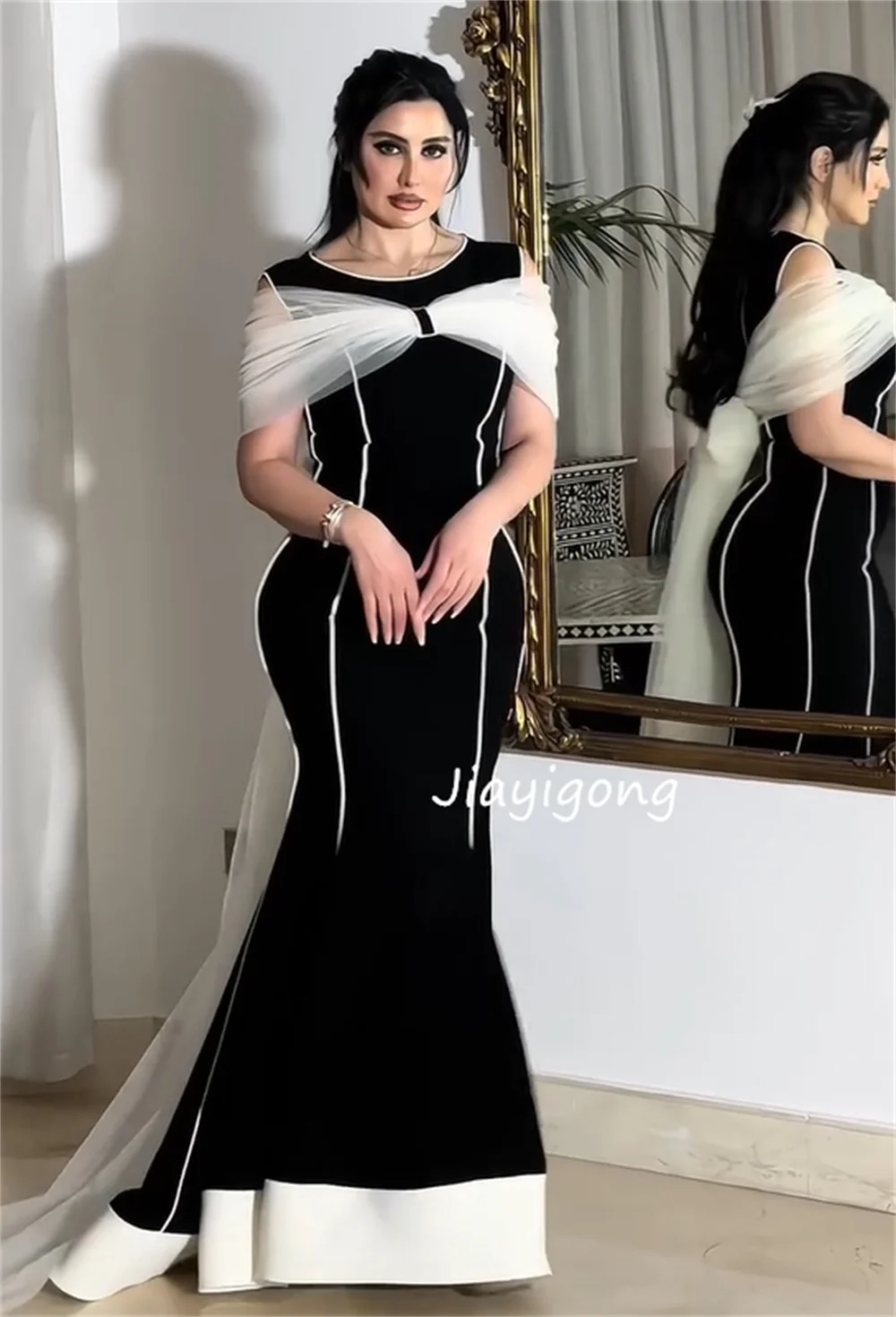 Vestidos largos personalizados con cuello redondo y trompeta plisada, Jersey de moda para fiesta, ocasión a medida, estilo chino a juego