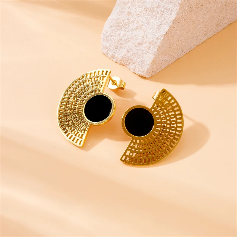DIEYURO 316L Stainless Steel Vintage Scalloped Stud Earrings For Women Girl Fashion New Ear Jewelry Lady Gift Party сережки
