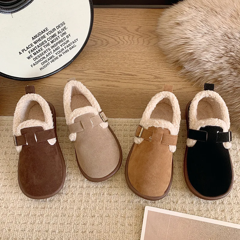 Women's Cotton Shoes 2024 Autumn Winter Vintage Plush Boken Shoes Anti Slip Warm Indoor Anti Slip Cotton Shoes Zapatos Mujer