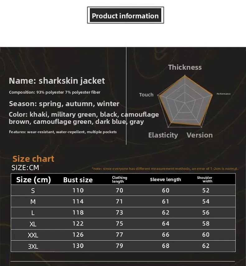 Outdoor Shark Skin Softshell-Jacken für Herren Taktische Wasserdichte Windbreaker Fleece-Mäntel Herren Lose Lässige Kapuzen-Bomberjacken – Detail 1