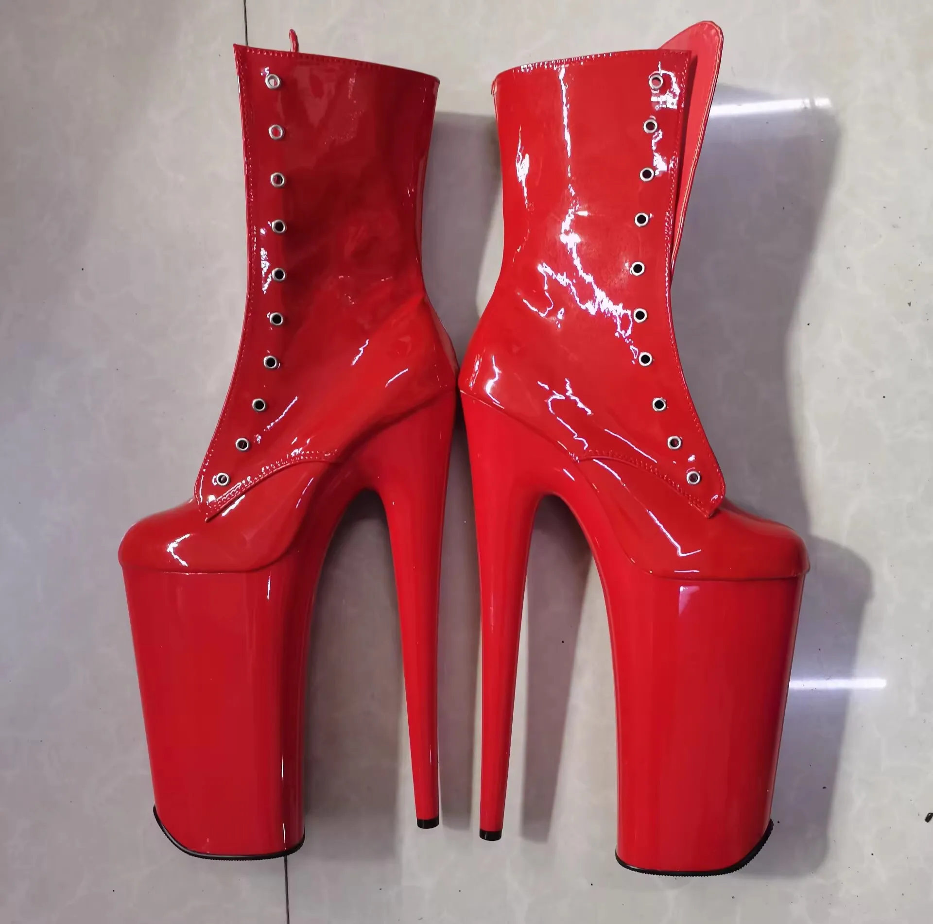 Sexy Fetish Stripper Shoes 23cm High Heels Thin Super Exotic Ankle Boots Platform Lace Up Pole Dance 10 Inches lighter boot alt