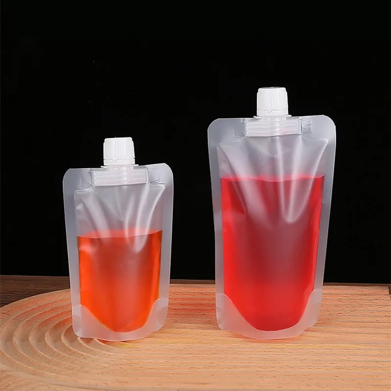 StoBag 100pcs Matte Frosted Liquid Packaging Drinking Nozzle Bags Clear Milk Juice Beverage Sealed Storage Reusable Pouches