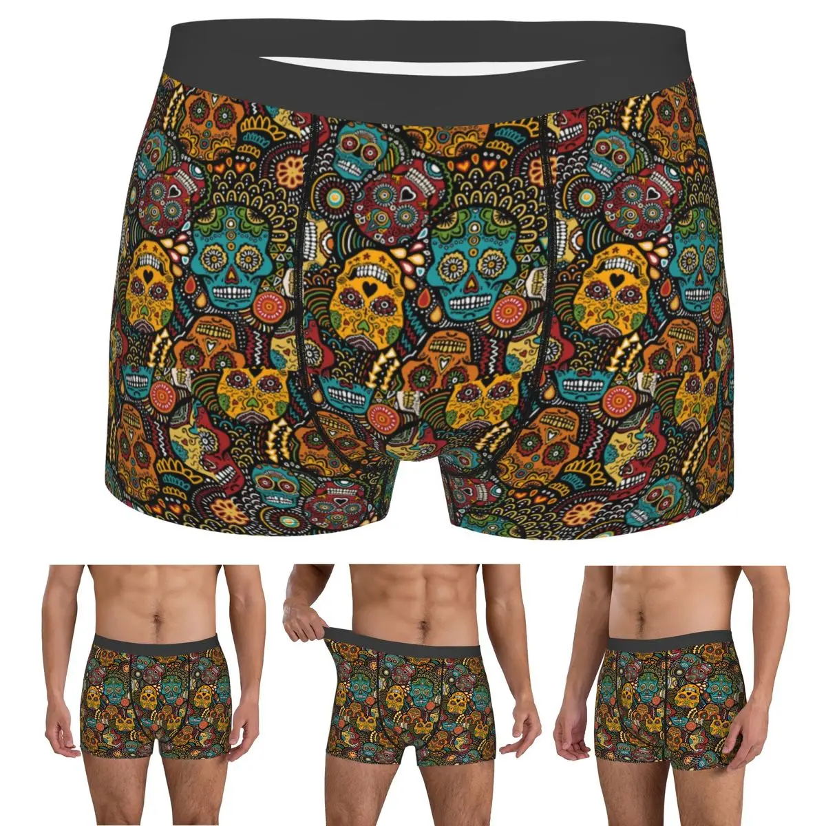 

Boxer Underpants Shorts Calaveras Sugar Skull Panties Men's Ventilate Underwear for Homme Man Boyfriend Gift
