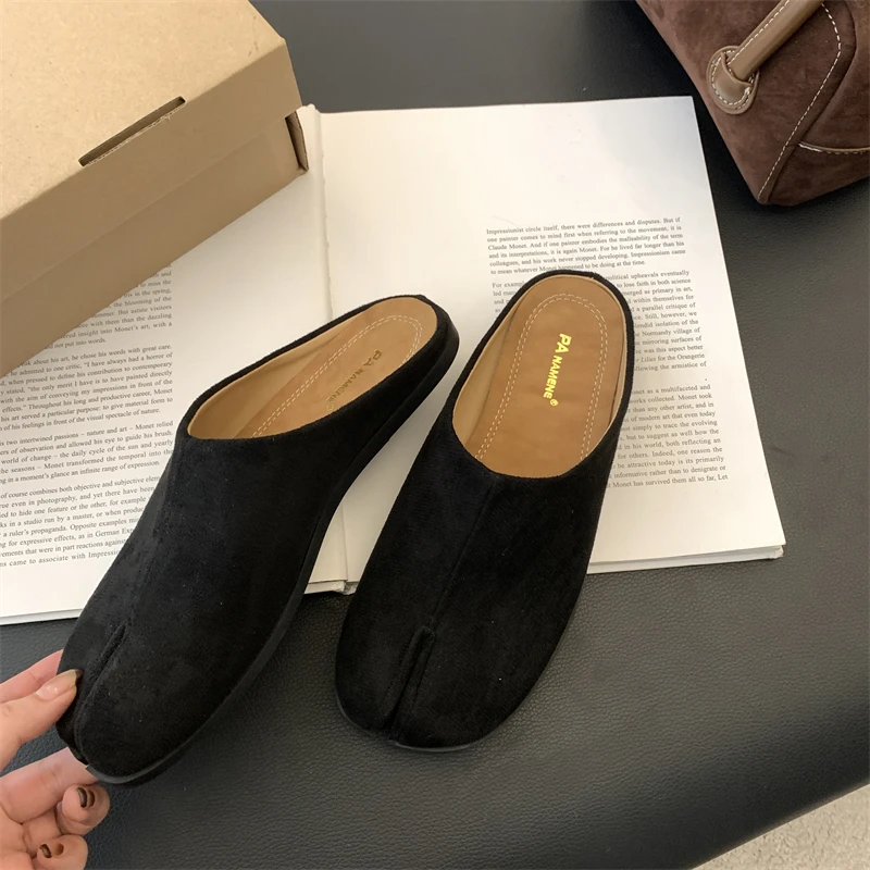 Summer Women Slippers Platform Split Toe Cow Leather Mules Creative Casual Party Shoe Female Outdoor Slides Flat Shoes For Women