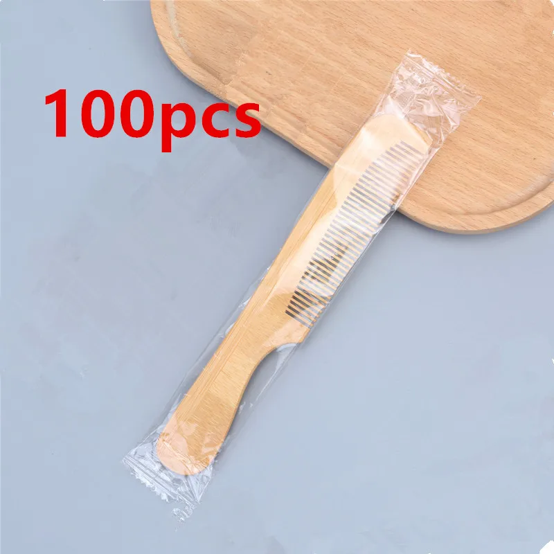 

100 Pcs Eco-friendly Bamboo Comb Hotel Wooden Hair Combs High Quality Anti-Static Wide Tooth Wood Hair Dressing Styling Tool