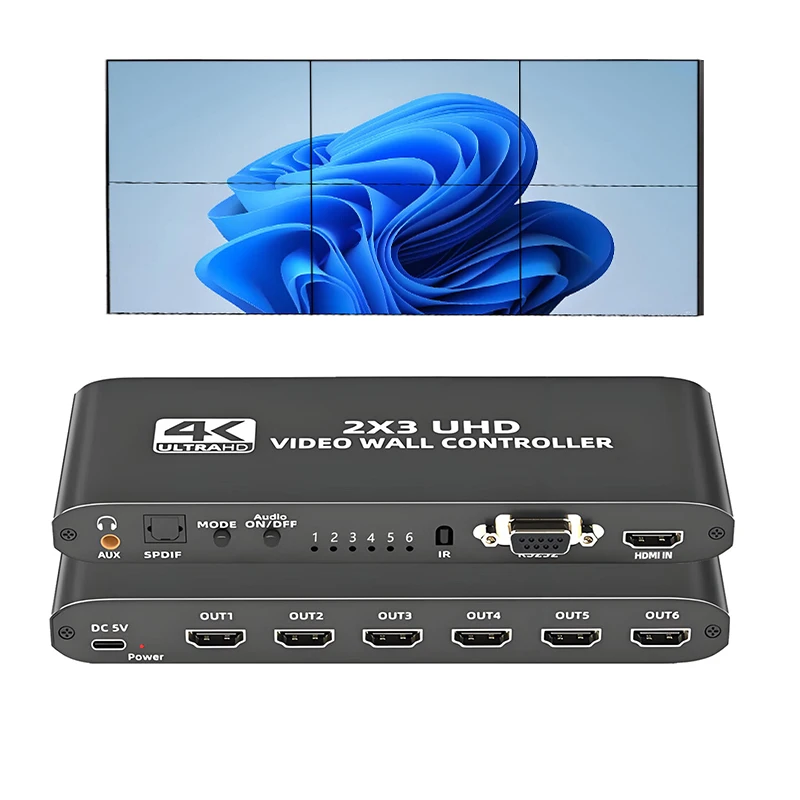 2x3 HDMI Video Wall Controller HDMI Video Screen Wall Processor 2x3 1x2 1x4 1x3 2x1 3x1 4x1 Images Stitching Display with Audio